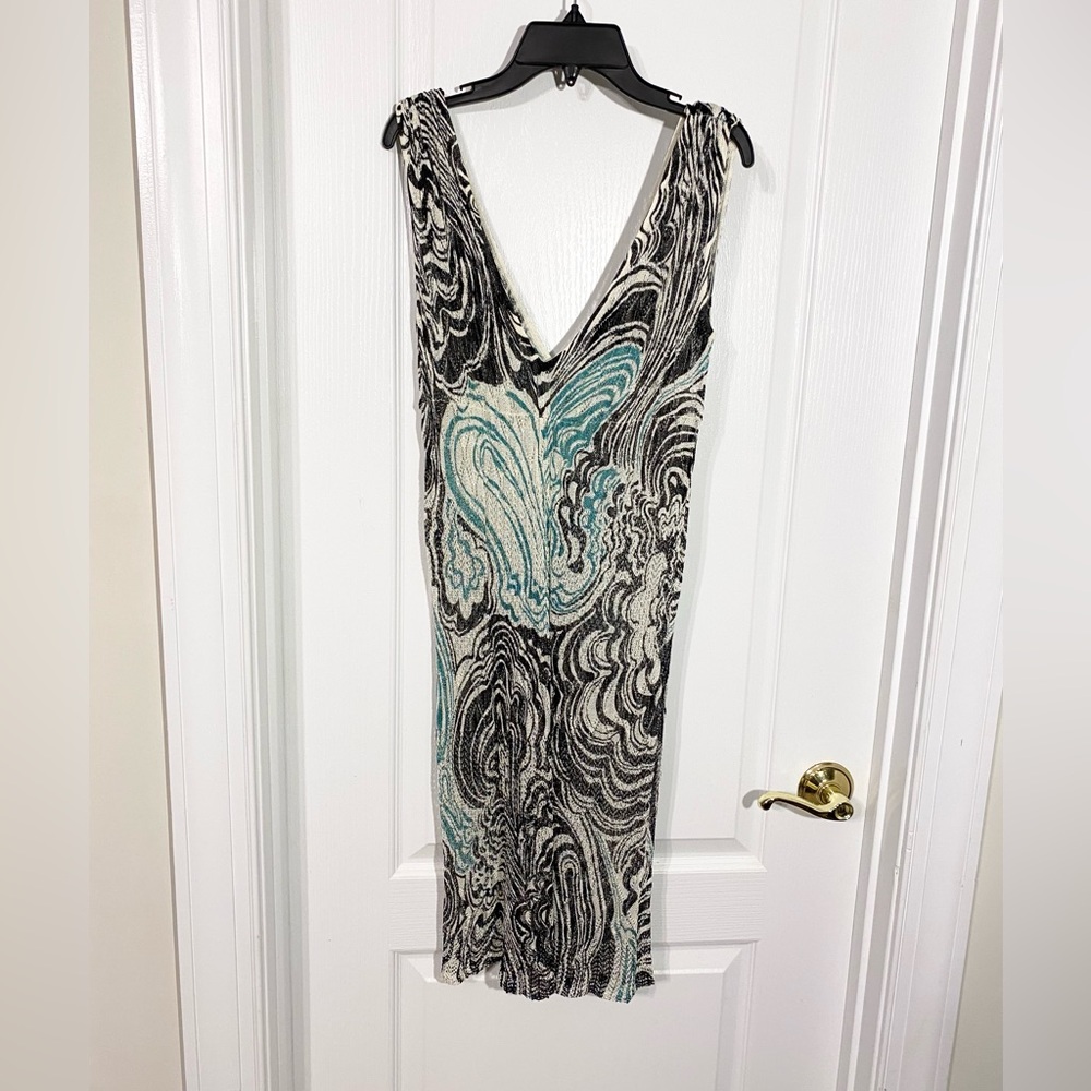 VTG Crochet Laundry Shelli Segal Sleeveless Ruched Shoulder Deep V Dress XS